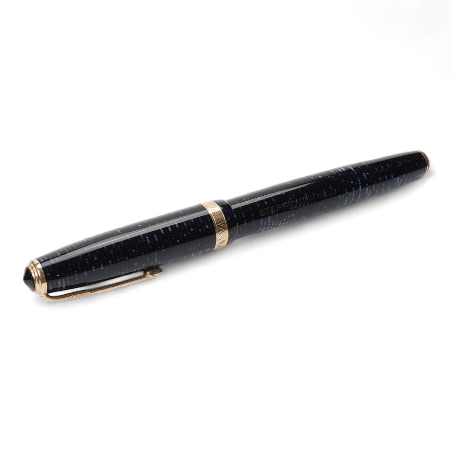 A Parker Long Major Vacumatic in rare blue pearl fitted with 14ct. gold Vacumatic nib
